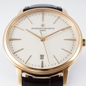 VC Patrimony Date 85180 RG PPF 1:1 Best Edition Weißes Zifferblatt auf braunem Lederarmband - Super Clone Watch | 1:1 Best Version