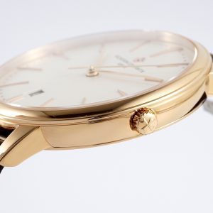 VC Patrimony Date 85180 RG PPF 1:1 Best Edition Weißes Zifferblatt auf braunem Lederarmband - Super Clone Watch | 1:1 Best Version