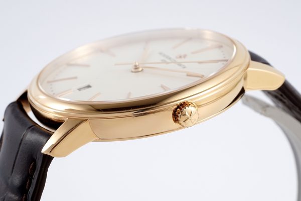 VC Patrimony Date 85180 RG PPF 1:1 Best Edition Weißes Zifferblatt auf braunem Lederarmband - Super Clone Watch | 1:1 Best Version