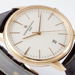 VC Patrimony Date 85180 RG PPF 1:1 Best Edition Weißes Zifferblatt auf braunem Lederarmband - Super Clone Watch | 1:1 Best Version