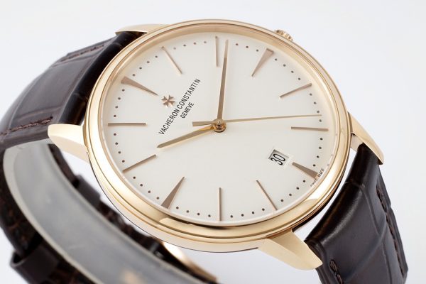 VC Patrimony Date 85180 RG PPF 1:1 Best Edition Weißes Zifferblatt auf braunem Lederarmband - Super Clone Watch | 1:1 Best Version