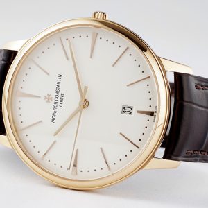 VC Patrimony Date 85180 RG PPF 1:1 Best Edition Weißes Zifferblatt auf braunem Lederarmband - Super Clone Watch | 1:1 Best Version