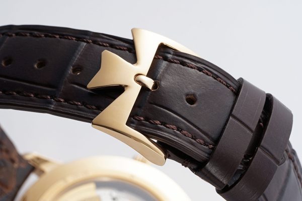 VC Patrimony Date 85180 RG PPF 1:1 Best Edition Weißes Zifferblatt auf braunem Lederarmband - Super Clone Watch | 1:1 Best Version