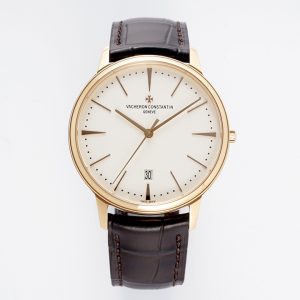 VC Patrimony Date 85180/000R-9248 RG PPF 1:1 Best Edition White Dial on Brown Leather Strap MIYOTA 9015 - Super Clone Watch | 1:1 Best Version