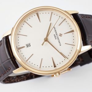 VC Patrimony Date 85180/000R-9248 RG PPF 1:1 Best Edition White Dial on Brown Leather Strap MIYOTA 9015 - Super Clone Watch | 1:1 Best Version