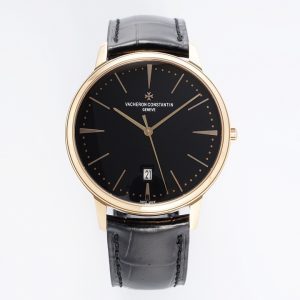 VC Patrimony Date 85180/000R-9232 RG PPF 1:1 Best Edition Black Dial on Black Leather Strap MIYOTA 9015 - Super Clone Watch | 1:1 Best Version