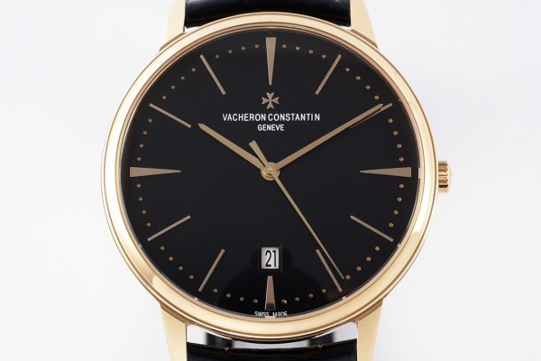 VC Patrimony Date 85180/000R-9232 RG PPF 1:1 Best Edition Black Dial on Black Leather Strap MIYOTA 9015 - Super Clone Watch | 1:1 Best Version