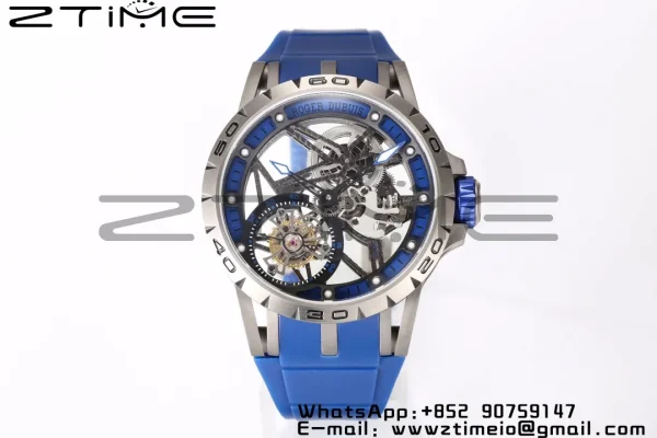 RD Excalibur RDDBEX0546 BBR 1:1 Mejor Edición Esqueleto Esfera Azul con Correa de Caucho Azul A2136 Tourbillon V4 - Super Clone Watch | 1:1 Mejor Versión
