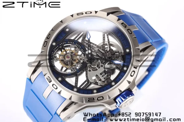 RD Excalibur RDDBEX0546 BBR 1:1 Mejor Edición Esqueleto Esfera Azul con Correa de Caucho Azul A2136 Tourbillon V4 - Super Clone Watch | 1:1 Mejor Versión