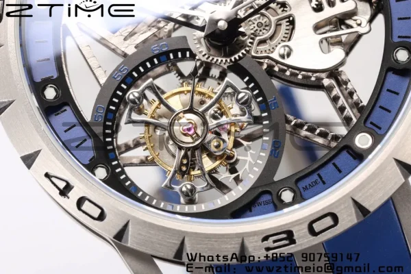 RD Excalibur RDDBEX0546 BBR 1:1 Mejor Edición Esqueleto Esfera Azul con Correa de Caucho Azul A2136 Tourbillon V4 - Super Clone Watch | 1:1 Mejor Versión