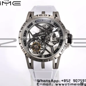 RD Excalibur RDDBEX0546 BBR 1:1 Best Edition Skeleton Black Dial on White Rubber Strap A2136 Tourbillon V4 - Super Clone Watch | 1:1 Best Version
