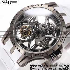 RD Excalibur RDDBEX0546 BBR 1:1 Best Edition Quadrante nero scheletrato su cinturino in gomma bianca A2136 Tourbillon V4 - Orologio super clone | 1:1 Best Version