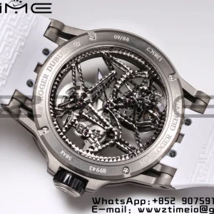 RD Excalibur RDDBEX0546 BBR 1:1 Best Edition Quadrante nero scheletrato su cinturino in gomma bianca A2136 Tourbillon V4 - Orologio super clone | 1:1 Best Version