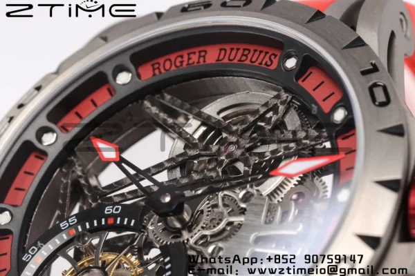 RD エクスカリバー RDDBEX0479 BBR 1:1ベストエディション スケルトン ブラックダイアル レッドラバーストラップ A2136 トゥールビヨン V4 - スーパークローンウォッチ｜1:1ベストバージョン