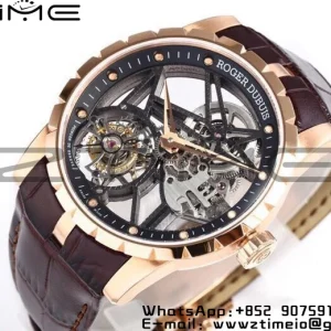 RD Excalibur Rddbex0393 RG  BBRF 1:1 Best Edition Skeleton Dial on Brown Leather Strap A2136 Tourbillon V4 - Super Clone Watch | 1:1 Best Version