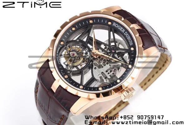 RD Excalibur Rddbex0393 RG  BBRF 1:1 Best Edition Skeleton Dial on Brown Leather Strap A2136 Tourbillon V4 - Super Clone Watch | 1:1 Best Version