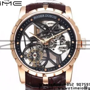 RD Excalibur Rddbex0393 RG  BBRF 1:1 Best Edition Skeleton Dial on Brown Leather Strap A2136 Tourbillon V4 - Super Clone Watch | 1:1 Best Version