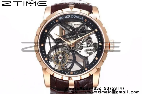 RD Excalibur Rddbex0393 RG  BBRF 1:1 Best Edition Skeleton Dial on Brown Leather Strap A2136 Tourbillon V4 - Super Clone Watch | 1:1 Best Version