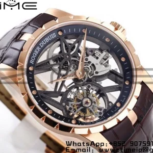 RD Excalibur Rddbex0393 RG  BBRF 1:1 Best Edition Skeleton Dial on Brown Leather Strap A2136 Tourbillon V4 - Super Clone Watch | 1:1 Best Version