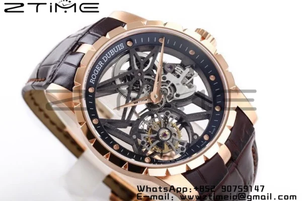 RD Excalibur Rddbex0393 RG  BBRF 1:1 Best Edition Skeleton Dial on Brown Leather Strap A2136 Tourbillon V4 - Super Clone Watch | 1:1 Best Version