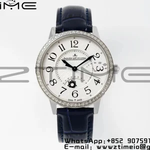 Rendez-Vous JL Night & Day 3448420 SS APSF 1:1 Best Edition White Textured Dial Diamonds Bezel on Blue Leather Strap A898 - Super Clone Watch | 1:1 Best Version