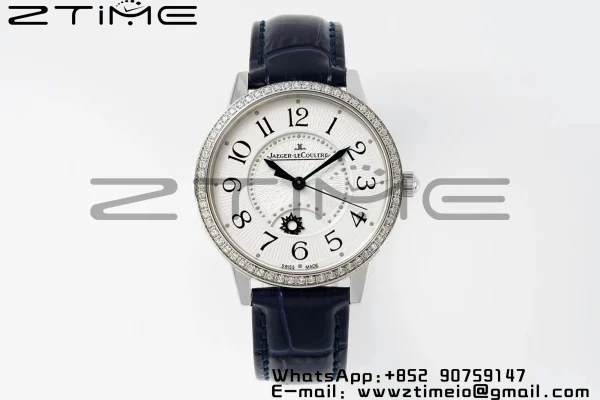 Rendez-Vous JL Night & Day 3448420 SS APSF 1:1 Best Edition White Textured Dial Diamonds Bezel on Blue Leather Strap A898 - Super Clone Watch | 1:1 Best Version