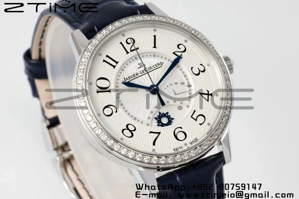 Rendez-Vous JL Night & Day 3448420 SS APSF 1:1 Best Edition White Textured Dial Diamonds Bezel on Blue Leather Strap A898 - Super Clone Watch | 1:1 Best Version