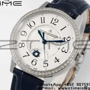 Rendez-Vous JL Night & Day 3448420 SS APSF 1:1 Best Edition White Textured Dial Diamonds Bezel on Blue Leather Strap A898 - Super Clone Watch | 1:1 Best Version