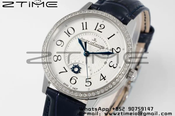 Rendez-Vous JL Night & Day 3448420 SS APSF 1:1 Best Edition White Textured Dial Diamonds Bezel on Blue Leather Strap A898 - Super Clone Watch | 1:1 Best Version