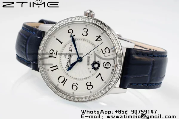 Rendez-Vous JL Night & Day 3448420 SS APSF 1:1 Best Edition White Textured Dial Diamonds Bezel on Blue Leather Strap A898 - Super Clone Watch | 1:1 Best Version