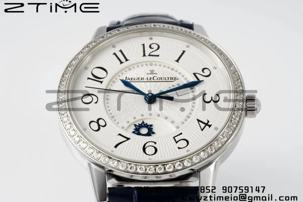 Rendez-Vous JL Night & Day 3448420 SS APSF 1:1 Best Edition White Textured Dial Diamonds Bezel on Blue Leather Strap A898 - Super Clone Watch | 1:1 Best Version