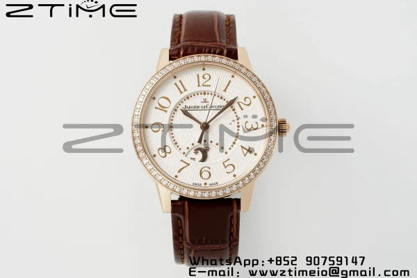 Rendez-Vous JL Night & Day 3442440 RG APSF 1:1 Best Edition White Textured Dial Polished Bezel on Brwon Leather Strap A898 - Super Clone Watch | 1:1 Best Version
