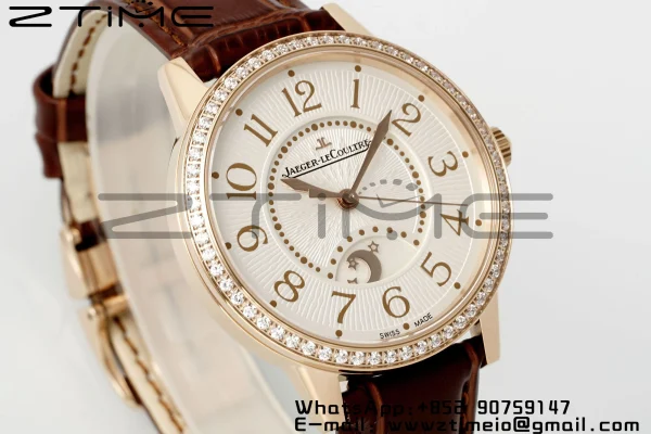 Rendez-Vous JL Night & Day 3442440 RG APSF 1:1 Best Edition White Textured Dial Polished Bezel on Brwon Leather Strap A898 - Super Clone Watch | 1:1 Best Version