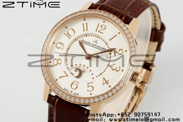 Rendez-Vous JL Night & Day 3442440 RG APSF 1:1 Best Edition White Textured Dial Polished Bezel on Brwon Leather Strap A898 - Super Clone Watch | 1:1 Best Version
