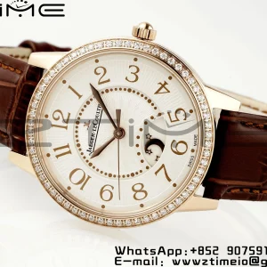 Rendez-Vous JL Night & Day 3442440 RG APSF 1:1 Best Edition White Textured Dial Polished Bezel on Brwon Leather Strap A898 - Super Clone Watch | 1:1 Best Version