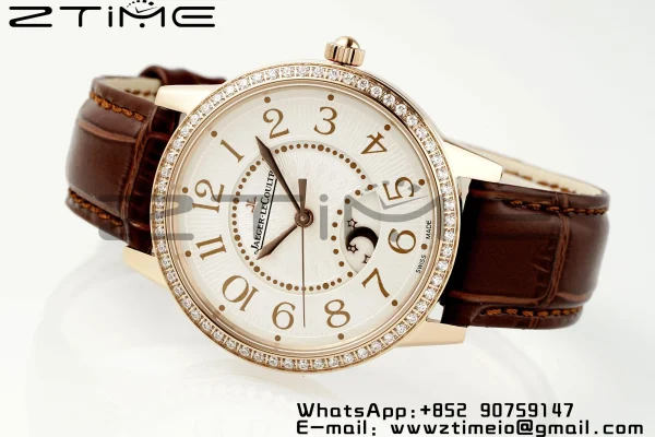 Rendez-Vous JL Night & Day 3442440 RG APSF 1:1 Best Edition White Textured Dial Polished Bezel on Brwon Leather Strap A898 - Super Clone Watch | 1:1 Best Version