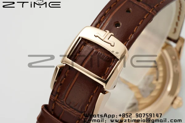 Rendez-Vous JL Night & Day 3442440 RG APSF 1:1 Best Edition White Textured Dial Polished Bezel on Brwon Leather Strap A898 - Super Clone Watch | 1:1 Best Version