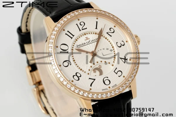 Rendez-Vous JL Night & Day 3442440 RG APSF 1:1 Best Edition White Textured Dial Polished Bezel on Black Leather Strap A898 - Super Clone Watch | 1:1 Best Version