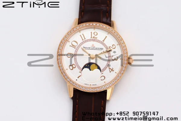 Rendez-Vous Night & Day 3572430 RG ZF 1:1 Best Edition White Textured Dial Diamonds Bezel on Brown Leather Strap A898 - Super Clone Watch | 1:1 Best Version