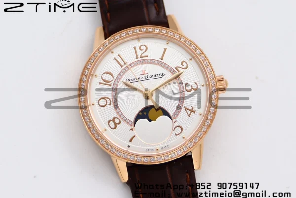 Rendez-Vous Night & Day 3572430 RG ZF 1:1 Best Edition White Textured Dial Diamonds Bezel on Brown Leather Strap A898 - Super Clone Watch | 1:1 Best Version