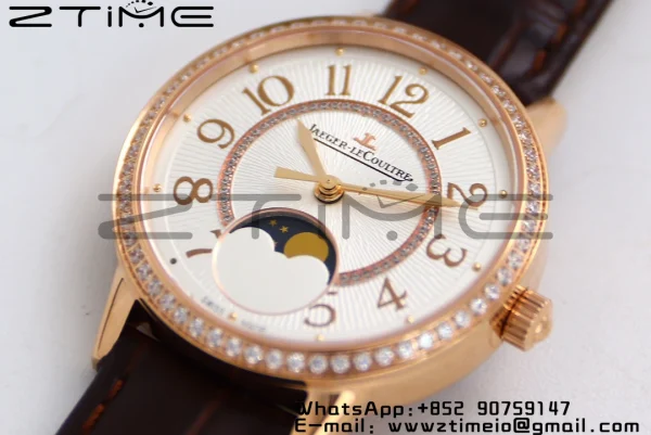 Rendez-Vous Night & Day 3572430 RG ZF 1:1 Best Edition White Textured Dial Diamonds Bezel on Brown Leather Strap A898 - Super Clone Watch | 1:1 Best Version