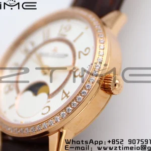 Rendez-Vous Night & Day 3572430 RG ZF 1:1 Best Edition White Textured Dial Diamonds Bezel on Brown Leather Strap A898 - Super Clone Watch | 1:1 Best Version