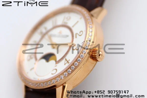 Rendez-Vous Night & Day 3572430 RG ZF 1:1 Best Edition White Textured Dial Diamonds Bezel on Brown Leather Strap A898 - Super Clone Watch | 1:1 Best Version