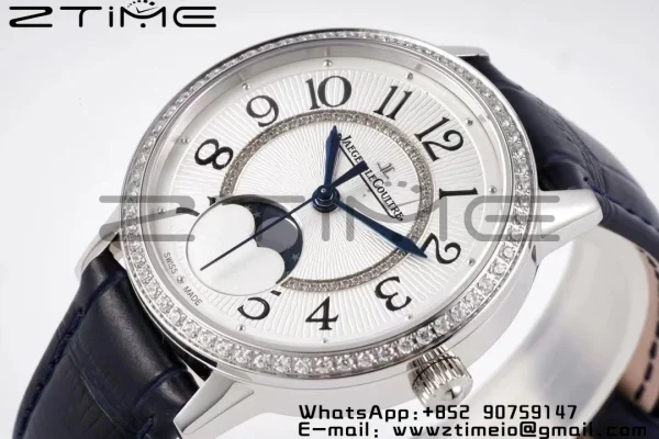 Rendez-Vous Night & Day 3578430 SS ZF 1:1 Best Edition White Textured Dial Diamonds Bezel on Blue Leather Strap A898 - Super Clone Watch | 1:1 Best Version