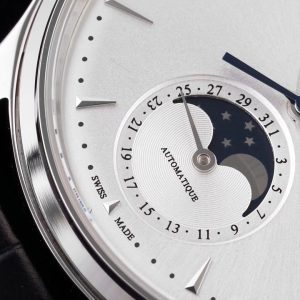 Master Ultra Thin Moon 1368420 SS AZF 1:1 Best Edition Silver Dial on Black Leather Strap A925 - Super Clone Watch | 1:1 Best Version