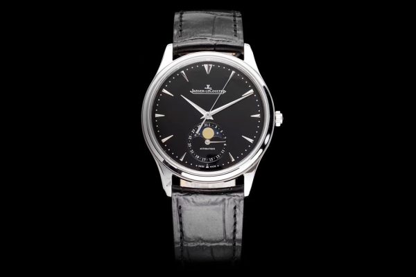 Master Ultra Thin Moon 1358470 SS AZF 1:1 Best Edition Black Dial on Black Leather Strap A925 - Super Clone Watch | 1:1 Best Version