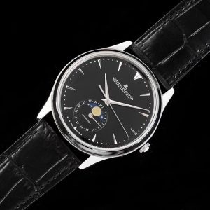 Master Ultra Thin Moon 1358470 SS AZF 1:1 Best Edition Black Dial on Black Leather Strap A925 - Super Clone Watch | 1:1 Best Version