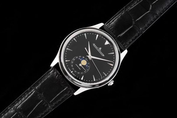 Master Ultra Thin Moon 1358470 SS AZF 1:1 Best Edition Black Dial on Black Leather Strap A925 - Super Clone Watch | 1:1 Best Version