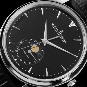 Master Ultra Thin Moon 1358470 SS AZF 1:1 Best Edition Black Dial on Black Leather Strap A925 - Super Clone Watch | 1:1 Best Version