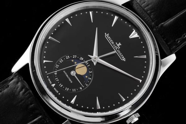 Master Ultra Thin Moon 1358470 SS AZF 1:1 Best Edition Black Dial on Black Leather Strap A925 - Super Clone Watch | 1:1 Best Version